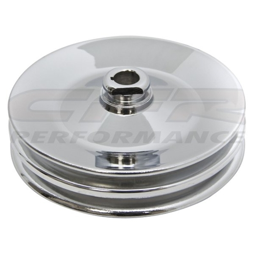 Chrome Chevelle or Nova Power Steering Pump Pulley, 5-3/4 Inch Diameter, 2 Groove for A/C
