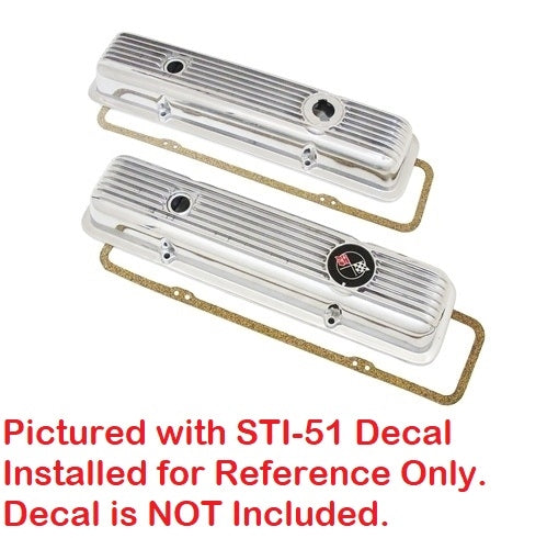 Small Block Ribbed Polished Aluminum Valve Cover Set, Z/28 or LT1 OE Style, Angle 3