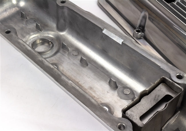 Small Block Ribbed Polished Aluminum Valve Cover Set, Z/28 or LT1 OE Style, Angle 4