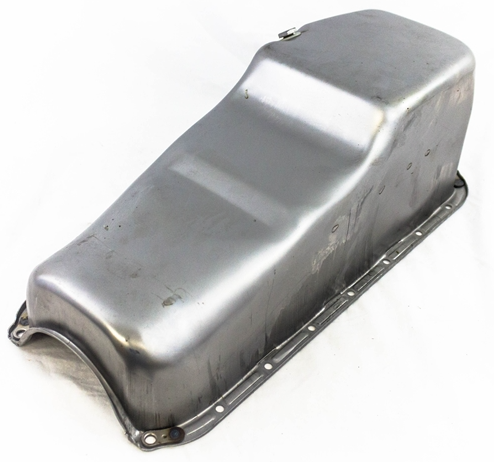 Chevelle and Nova Oil Pan, Small Block, OE Style Raw Steel, Angle 2