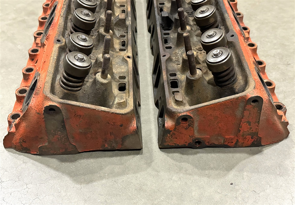 1971 Chevy 400 Heads, Matched Set, Original GM Used 3973493 Pair, Angle 3
