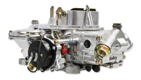 Polished Aluminum Holley Carburetor, Square Bore Design with Electric Choke and Vacuum Secondaries, 600 CFM, Model, Angle 6