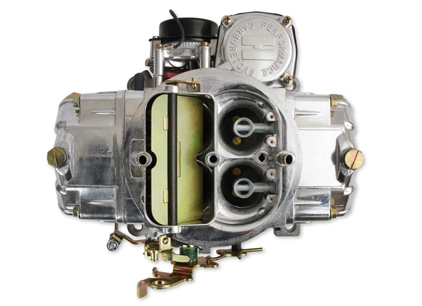 Polished Aluminum Holley Carburetor, Square Bore Design with Electric Choke and Vacuum Secondaries, 600 CFM, Model, Angle 8