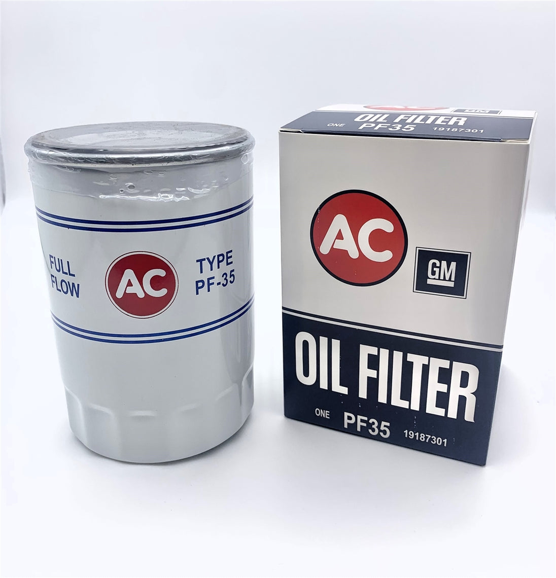a 1968 - 1972 Chevelle or Nova AC PF-35 Red White and Blue Oil Filter, 19187301 Tall OE Style