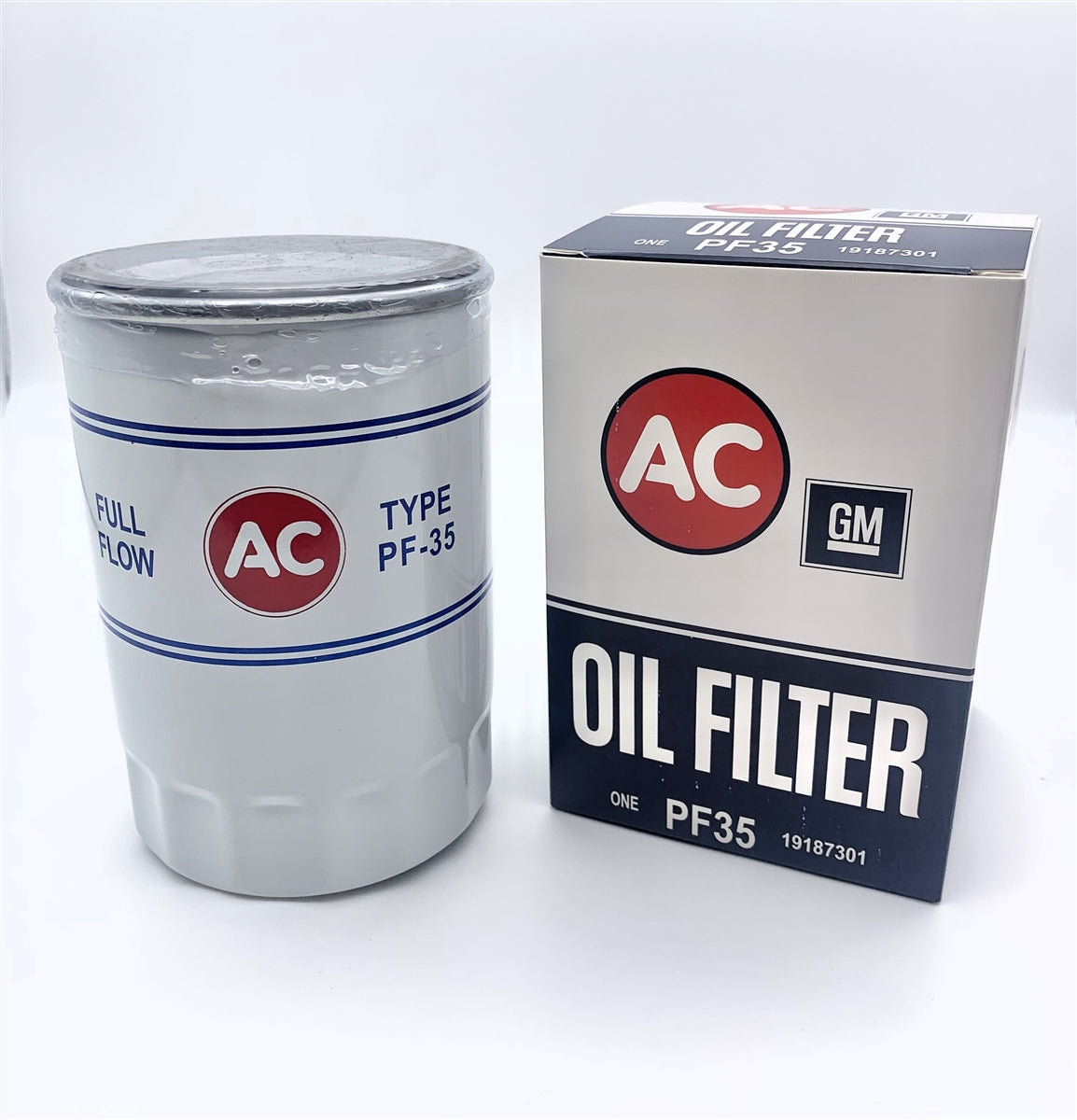 a 1968 - 1972 Chevelle or Nova AC PF-35 Red White and Blue Oil Filter, 19187301 Tall OE Style