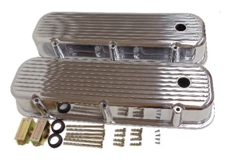 Valve Covers, Big Block, POLISHED ALUMINIUM Finned Classic Ribbed Design