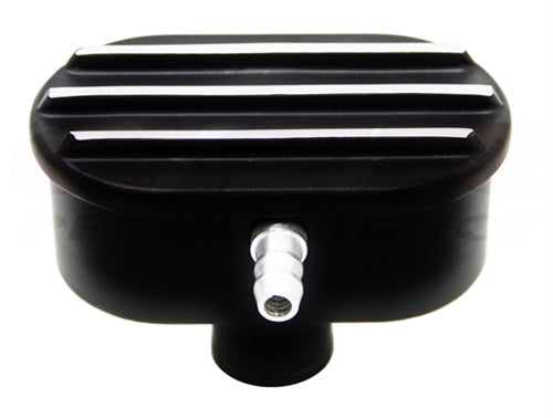 Valve Cover Breather Cap, BLACK ALUMINIUM Finned Classic Ribbed Design, 1" Push In with Vent Hose Provision