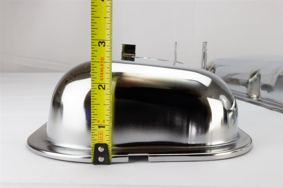1966 - 1972 Chevy Big Block Engine Chrome Valve Covers with Oil Drippers, Stock Height, Angle 9