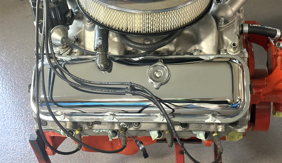 1966 - 1972 Chevy Big Block Engine Chrome Valve Covers with Oil Drippers, Stock Height, Angle 10