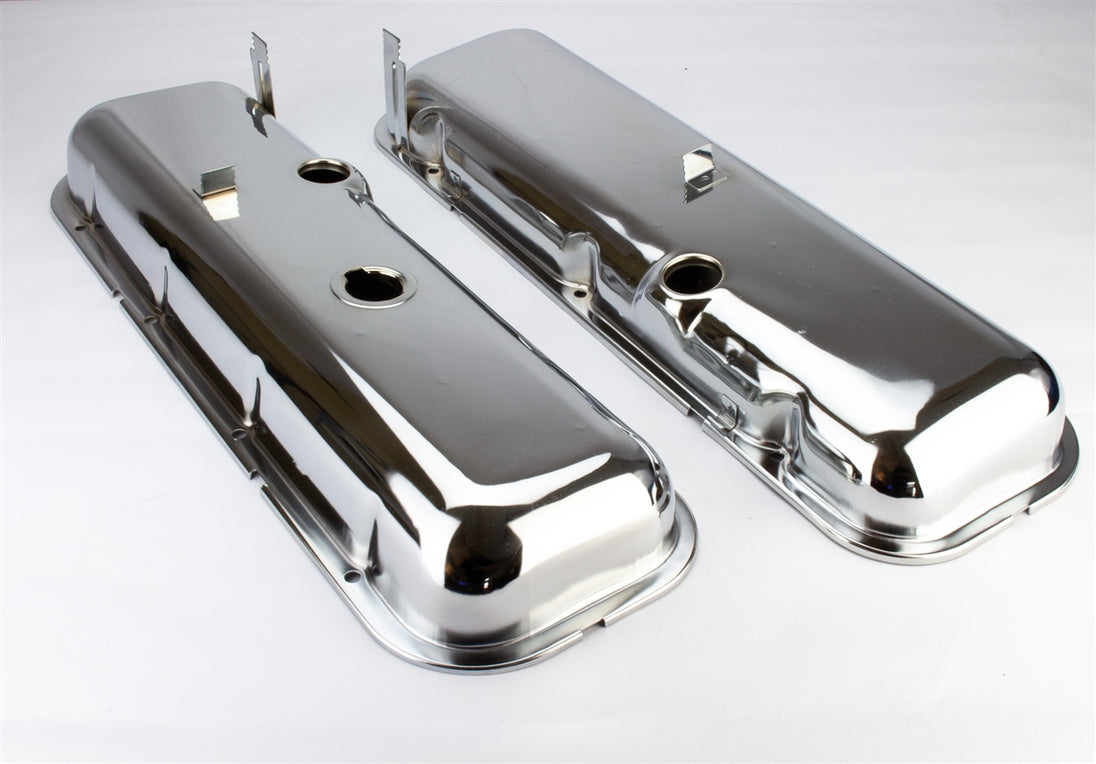 1966 - 1972 Chevy Big Block Engine Chrome Valve Covers with Oil Drippers, Stock Height