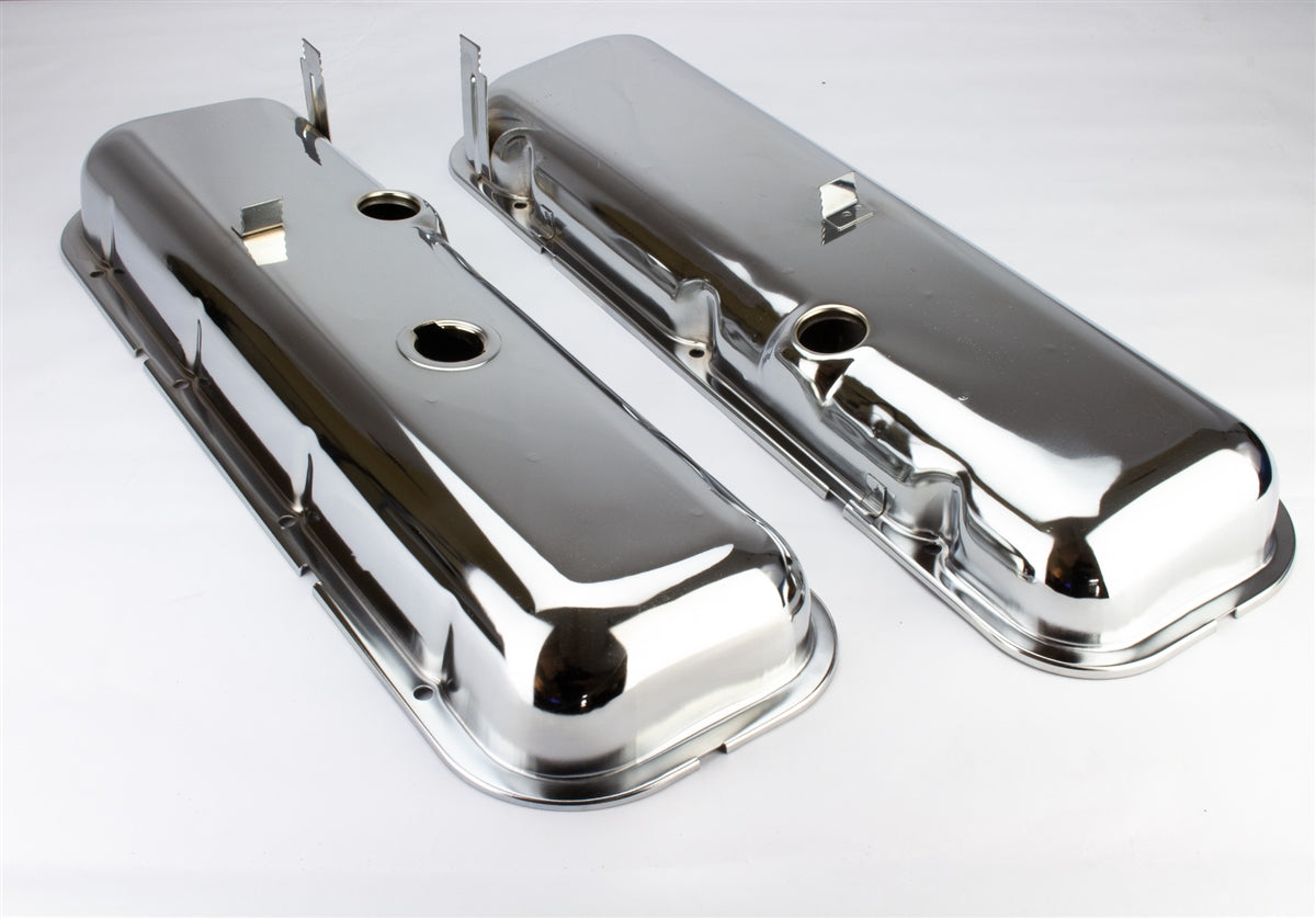 1966 - 1972 Chevy Big Block Engine Chrome Valve Covers with Oil Drippers, Stock Height