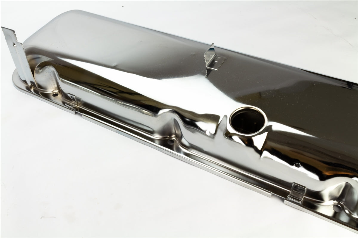 1966 - 1972 Chevy Big Block Engine Chrome Valve Covers with Oil Drippers, Stock Height, Angle 8