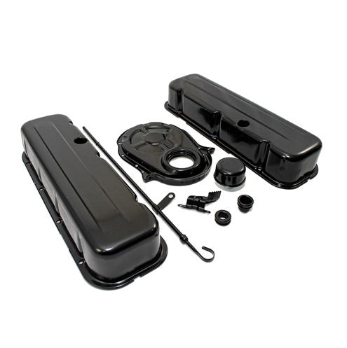 1965 - 1995 CHEVY BIG BLOCK 396, 427, 454, & 502 BLACK STEEL VALVE COVER, TIMING COVER, BREATHER, DIPSTICK ENGINE, Angle 2