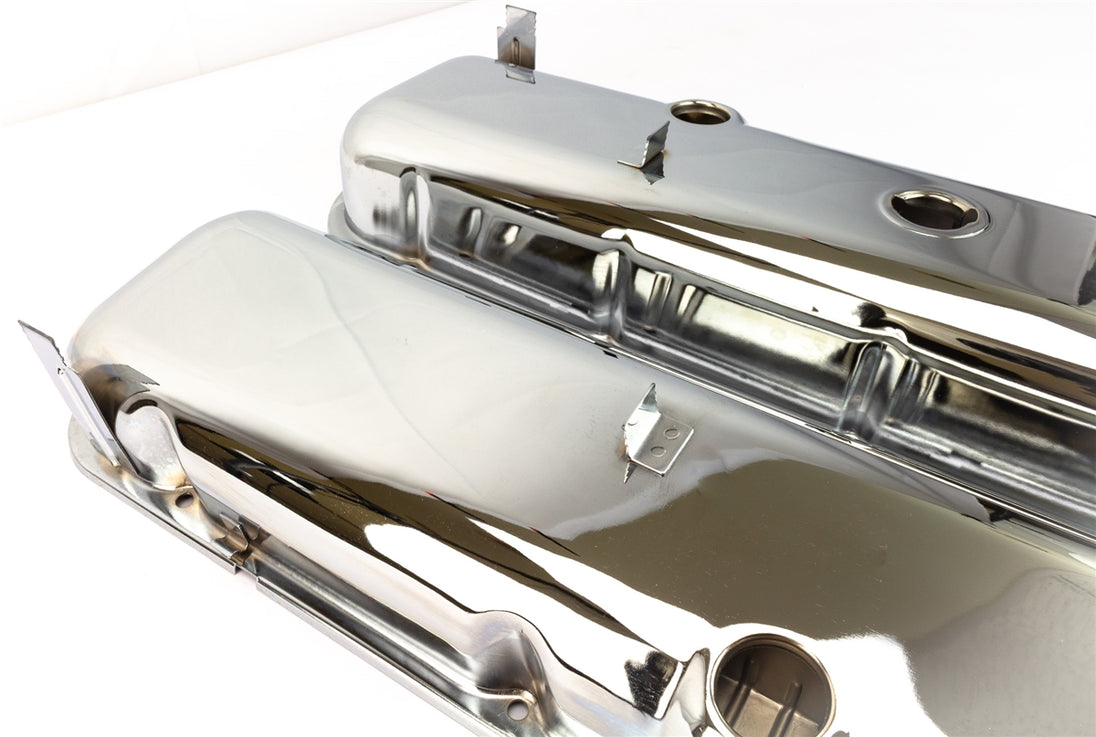 1966 - 1972 BIG BLOCK Valve Covers, CHROME Without Drippers, TALLER CHEATER VERSION, Angle 3