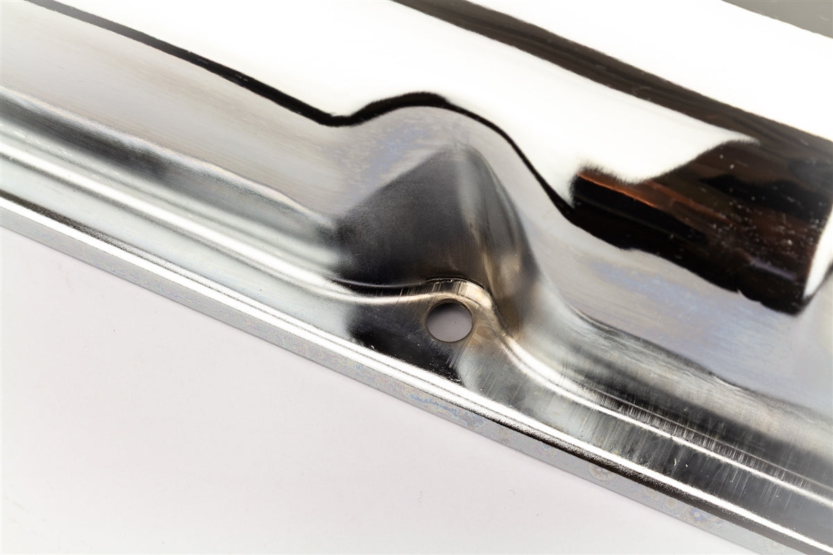 1966 - 1972 BIG BLOCK Valve Covers, CHROME Without Drippers, TALLER CHEATER VERSION, Angle 5