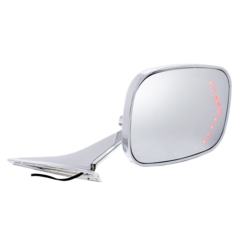 Custom Chrome RECTANGULAR Exterior Door Mirror with LED Embedded Turn Signal Indicator Lights, LH