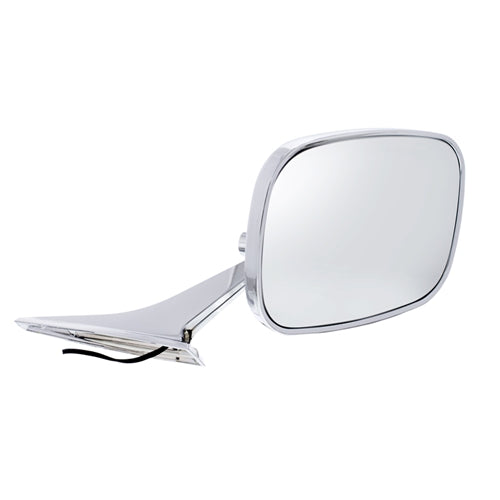 Custom Chrome RECTANGULAR Exterior Door Mirror with LED Embedded Turn Signal Indicator Lights, LH, Angle 2
