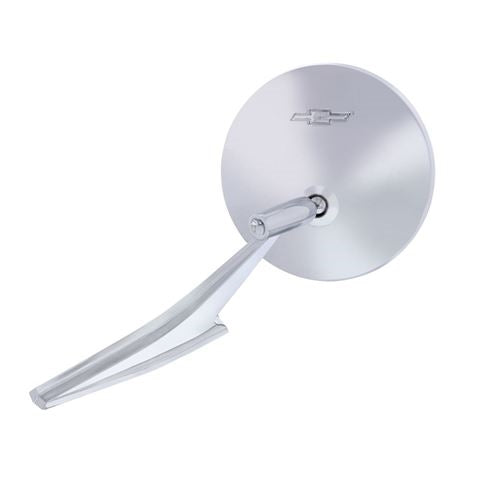 Custom Chrome ROUND Exterior Door Mirror with Bowtie and LED Embedded Turn Signal Indicator Lights, LH, Angle 3