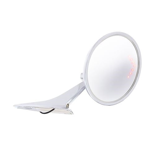 Custom Chrome ROUND Exterior Door Mirror with Bowtie and LED Embedded Turn Signal Indicator Lights, RH Convex