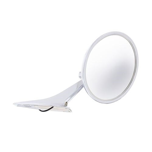 Custom Chrome ROUND Exterior Door Mirror with Bowtie and LED Embedded Turn Signal Indicator Lights, RH Convex, Angle 2