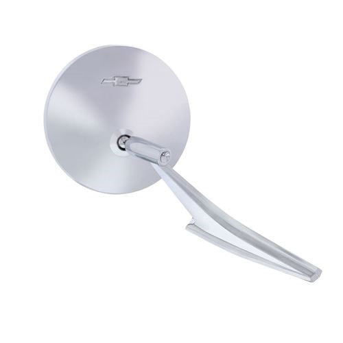 Custom Chrome ROUND Exterior Door Mirror with Bowtie and LED Embedded Turn Signal Indicator Lights, RH Convex, Angle 3