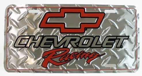 License Plate, Chevrolet Racing with Red Bow Tie Logo and Diamond Plating