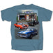 a Chevy Super Service Camaro, Nova, & Chevelle Muscle Car Garage Indigo Blue T-shirt