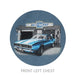 a Chevy Super Service Camaro, Nova, & Chevelle Muscle Car Garage Indigo Blue T-shirt, Angle 2