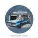 a Chevy Super Service Camaro, Nova, & Chevelle Muscle Car Garage Indigo Blue T-shirt, Angle 2