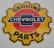 a Genuine Chevrolet Parts Large 24" ROUND Metal Tin Chevy Gear Shape Sign, Angle 2