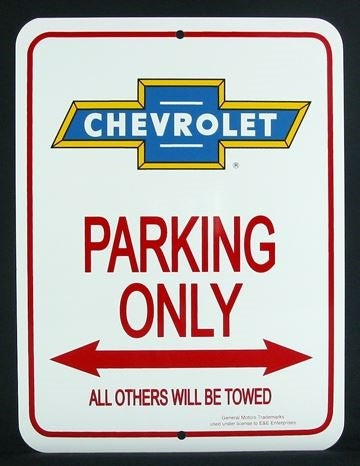 Metal Sign, Parking Only, Chevrolet Bowtie