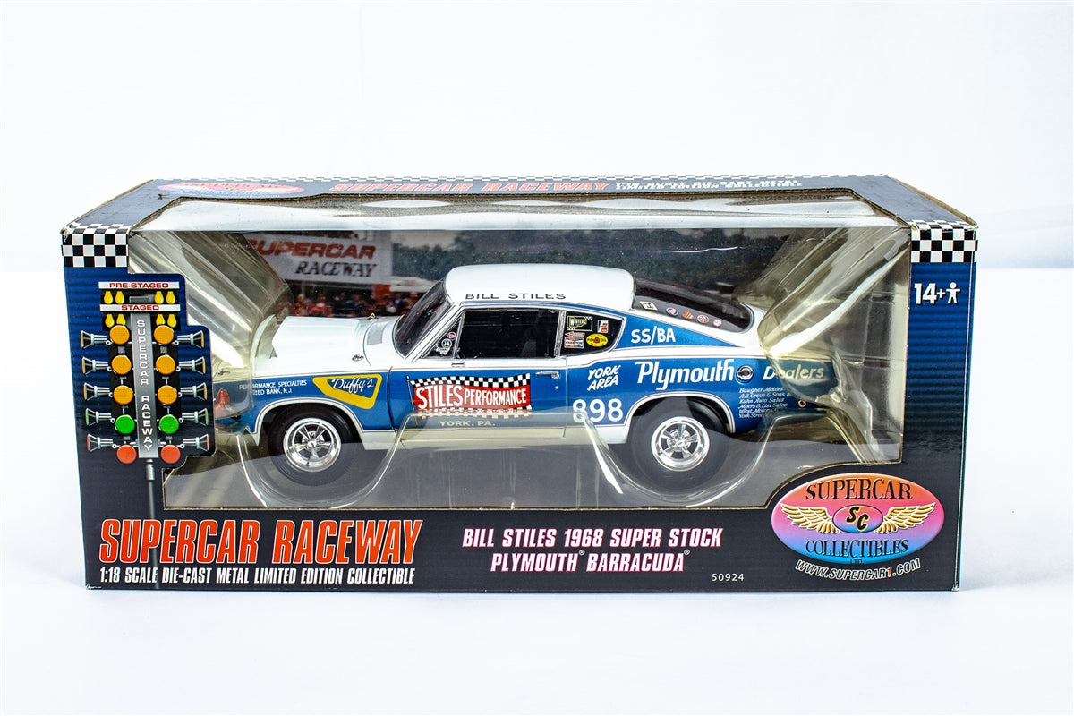 Bill Stiles 1968 Super Stock Hemi Plymouth Barracuda, Die-Cast Metal 1:18 Limited Edition Supercar Raceway Collect, Angle 2