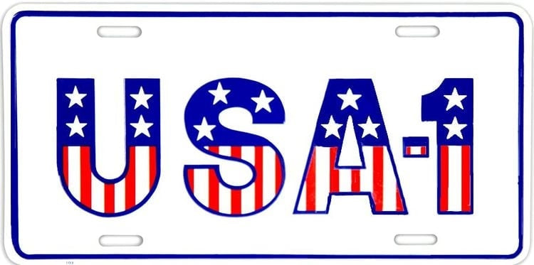 License Plate, USA-1 Red, White, and Blue Stars and Stripes