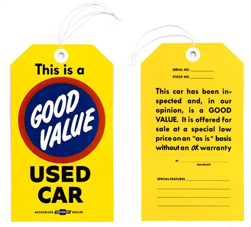 Chevrolet Yellow Good Value Used Car Mirror Hanger Dangler, Angle 2
