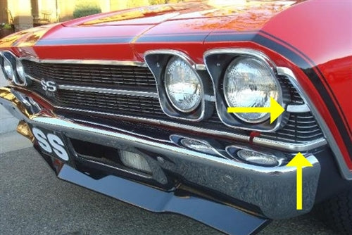 1969 Chevelle Grille Extensions, Gray Highlighted Rib Tips, Pair, Angle 2