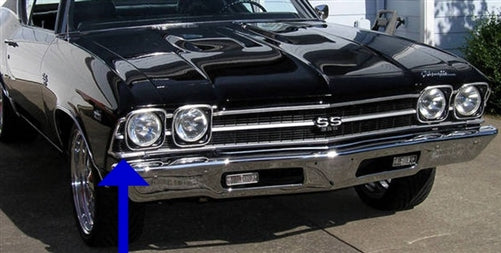 1969 Chevelle Grille Lower Outer Corner Chrome Molding, RH, Angle 2