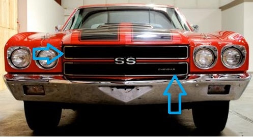 1970 Chevelle Grille Molding Set, Super Sport, 8 Pieces, Angle 2