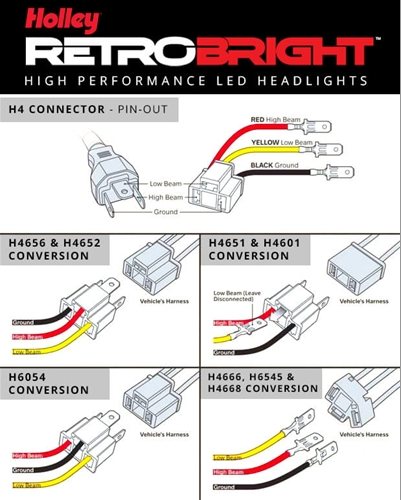 Holley RetroBright Wiring Harness Adapter - H4 Non-Standard Plug - Pin-Out Swap, Angle 3