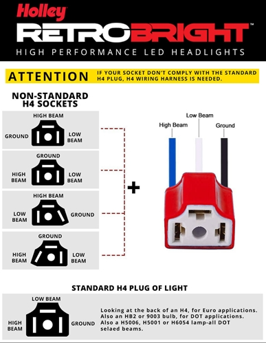 Holley RetroBright Wiring Harness Adapter - H4 Non-Standard Plug - Pin-Out Swap, Angle 4