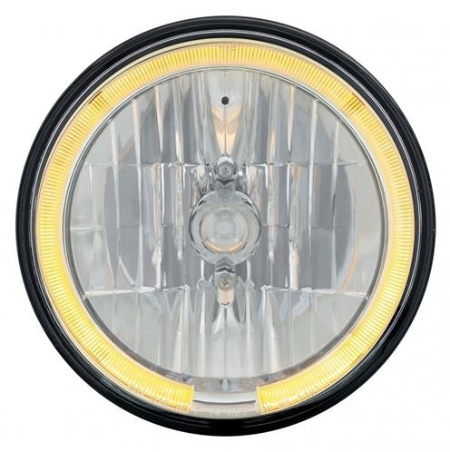 7" Crystal Headlight with Amber LED Halo Ring Headlamp with 9007 Halogen Bulb, Sold Individually