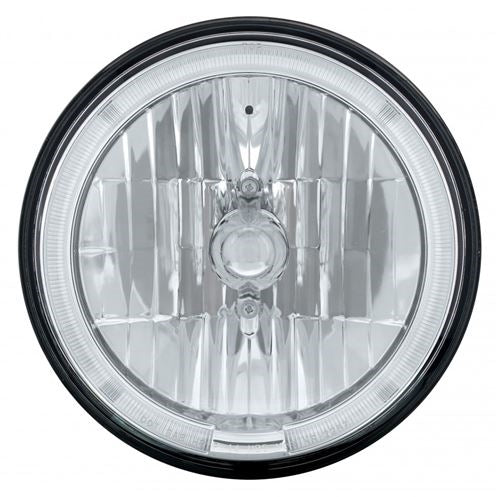 7" Crystal Headlight with Amber LED Halo Ring Headlamp with 9007 Halogen Bulb, Sold Individually, Angle 2