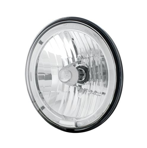 7" Crystal Headlight with Amber LED Halo Ring Headlamp with 9007 Halogen Bulb, Sold Individually, Angle 3