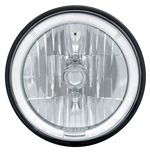 7" Crystal Headlight with White LED Halo Ring Headlamp with 9007 Halogen Bulb, Sold Individually