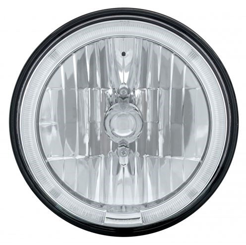 7" Crystal Headlight with White LED Halo Ring Headlamp with 9007 Halogen Bulb, Sold Individually, Angle 2