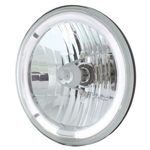 7" Crystal Headlight with White LED Halo Ring Headlamp with 9007 Halogen Bulb, Sold Individually, Angle 3