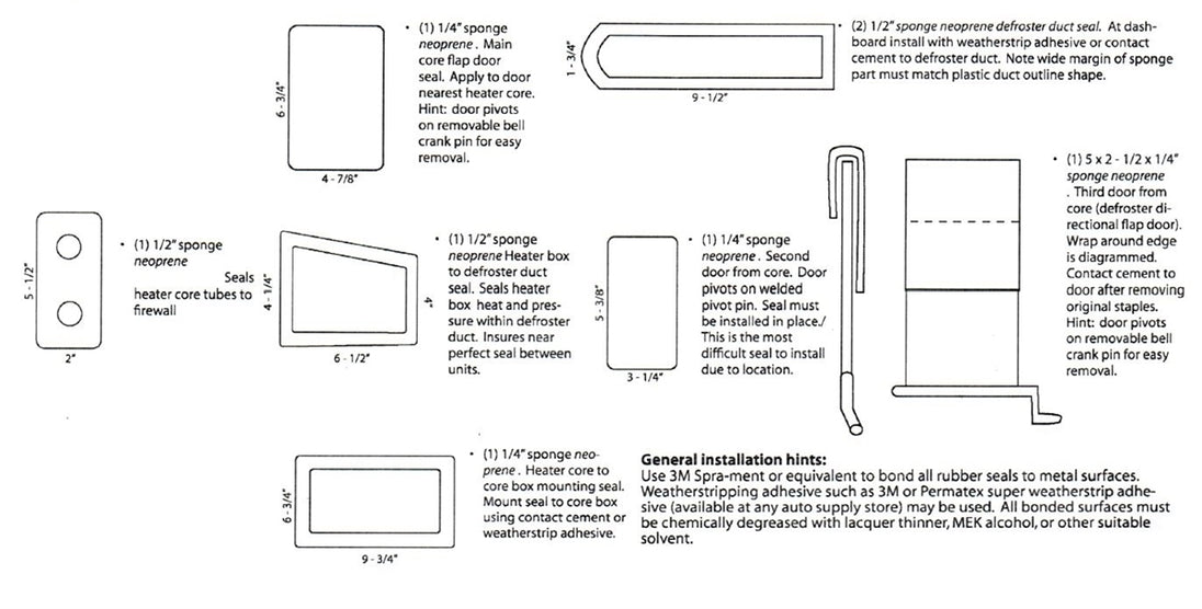 1968 - 1972 Nova Heater Box Seals Set for Cars without Air Conditioning, Angle 2
