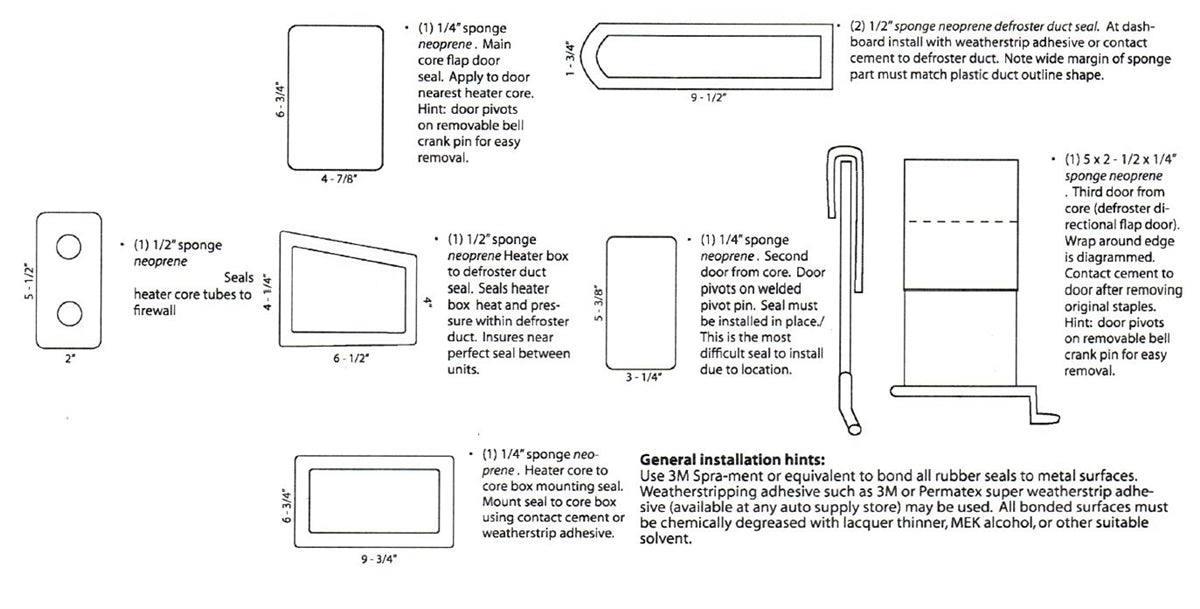 1968 - 1972 Nova Heater Box Seals Set for Cars without Air Conditioning, Angle 2