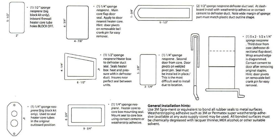 1968 - 1970 BB Nova Heater Box Seals Set for Cars without Air Conditioning, Big Block, Angle 2