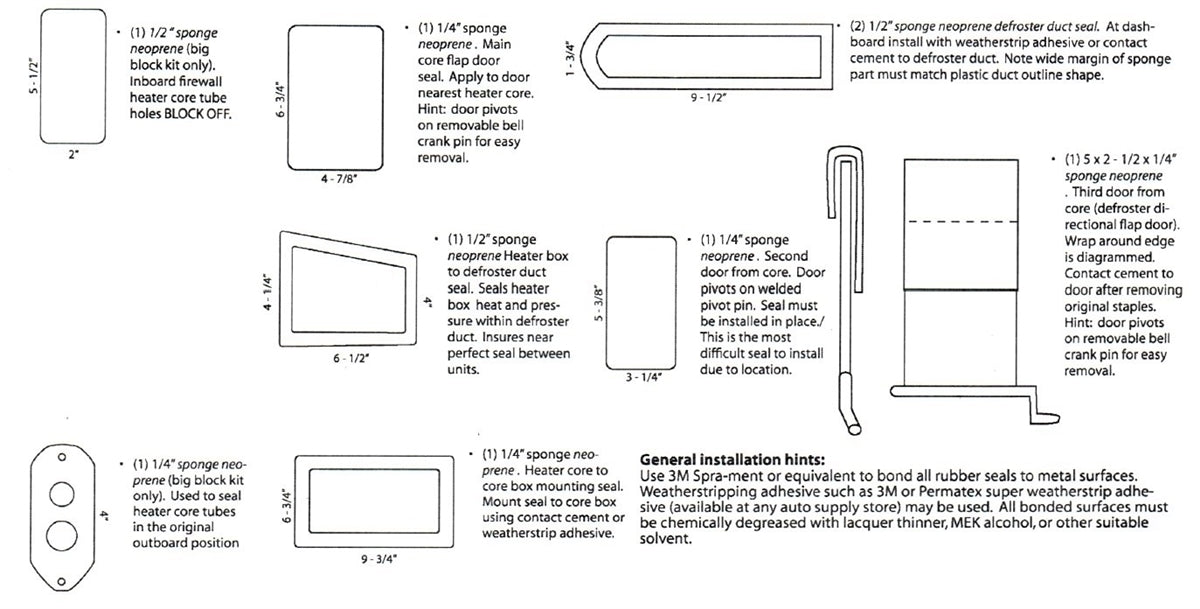 1968 - 1970 BB Nova Heater Box Seals Set for Cars without Air Conditioning, Big Block, Angle 2
