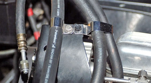 Custom Stainless Heater Hose Bracket, Top Alternator Clip, with Flat Tab, Angle 2